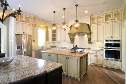Ivory Traditional Kitchen with Green Island