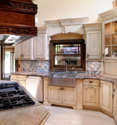French Country Kitchen with Angled Cherry Island