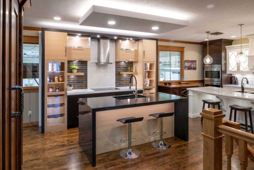 Showroom Contemporary Kitchen with Waterfall Island