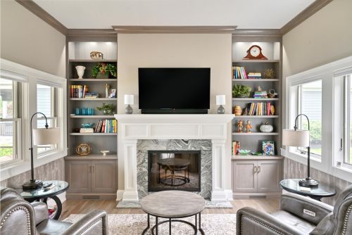 White Mantel with Maple Bookcases